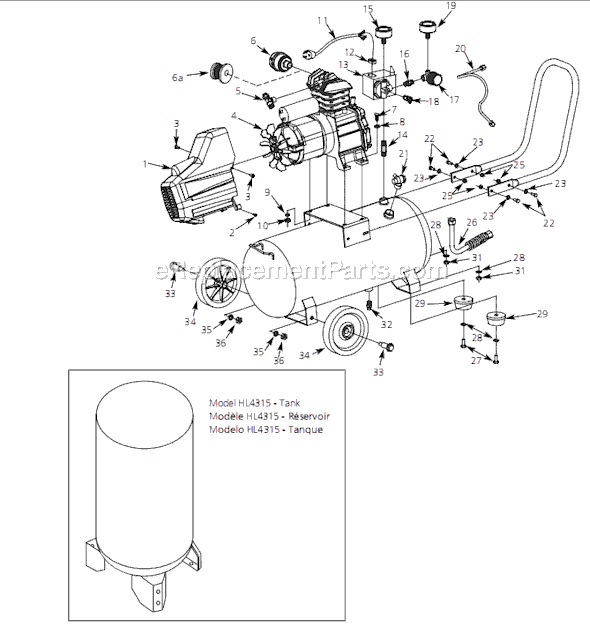 Page A Diagram and Parts List for HL4315 2005 Campbell Hausfeld Compressor